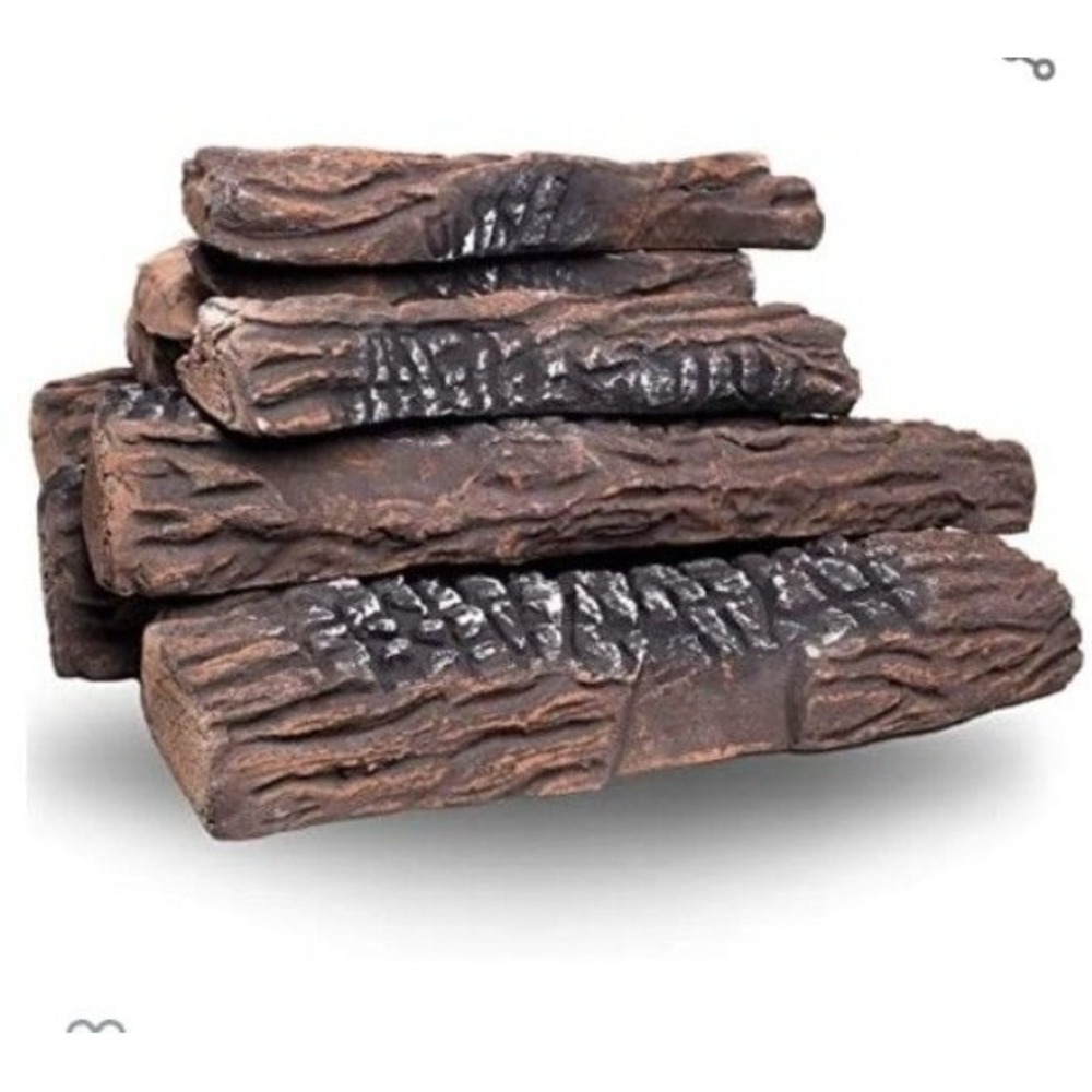 Barton Ceramic Log Set Ash Wood REALISTIC Style Stackable Gas 8 Pcs NEW